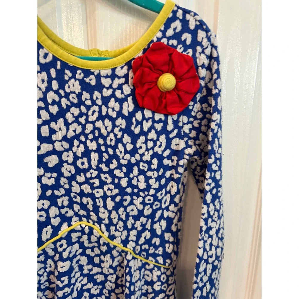 Emily Rose Dress Blue Animal Print Long Sleeve Flower Applique Kids Size 6